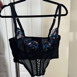 Savage X Fenty Black Bra with Colorful Floral Embroidery